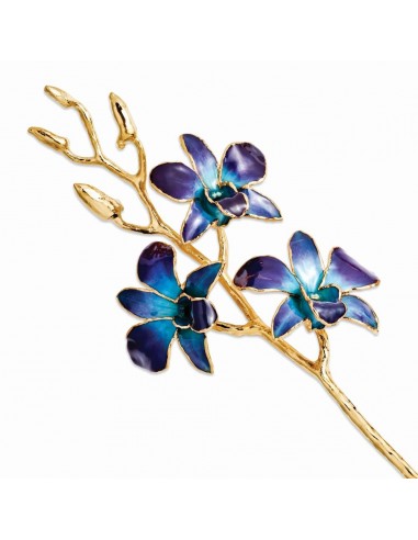 Lacquer Dipped Gold Trimmed Purple/Blue Orchid Stem pas cheres