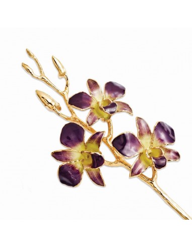 Lacquer Dipped Gold Trimmed Purple/Yellow Dendrobium Orchid Stem offre 