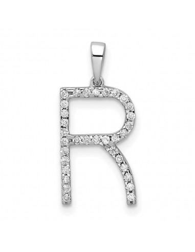 14k White Gold Diamond Initial R Pendant prix