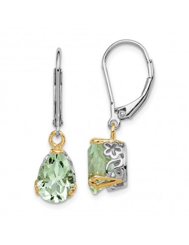 Sterling Silver & 14K Rhodium-plated Green Quartz Leverback Earrings l'achat 