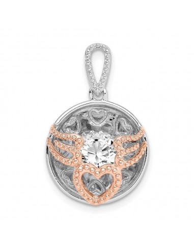 Sterling Silver Rhod-plated & Rose-tone Heart & Wings w/Vibrant CZ Pendant Les magasins à Paris et en Île-de-France