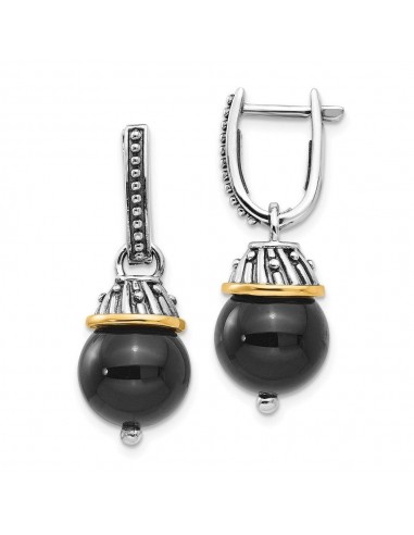 Sterling Silver w/14K Black Onyx Polished and Textured Earrings le concept de la Pate a emporter 