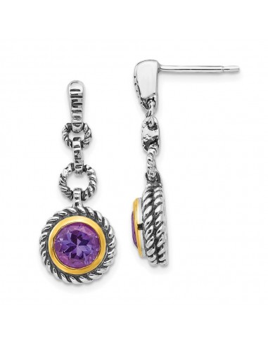 Sterling Silver w/Gold-tone Flash Gold-plated Amethyst Earrings de la marque