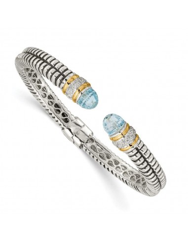 Sterling Silver w/14k Sky Blue Topaz & Diamond Cuff Bracelet Amélioration de cerveau avec