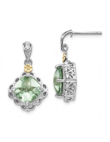 Sterling Silver w/14k Green Quartz Earrings Pour