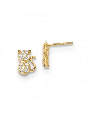 Madi K Kid's 14k  Polished CZ Sitting Cat Screwback Post Earrings pas cher 