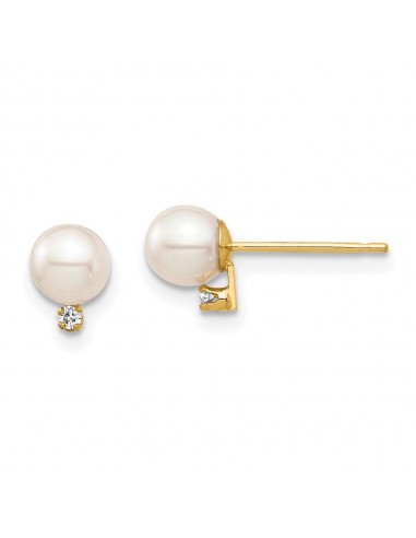 Madi K Kid's 14K  4-5mm White Round FW Cultured Pearl .02ct Diamond Post Earrings de votre