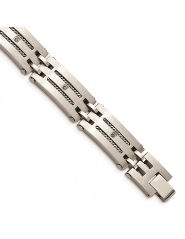 Stainless Steel Polished/Brushed 1/10ct tw. Diamond Bracelet Véritable concentré