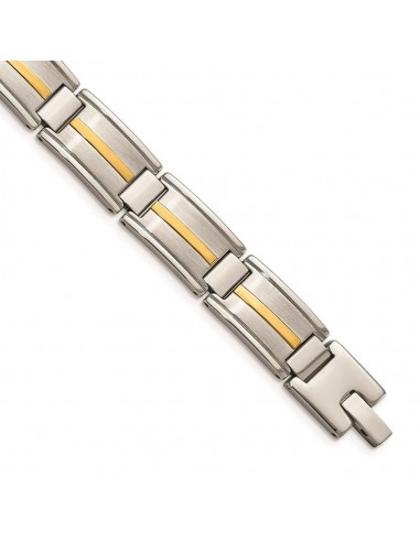 Stainless Steel Polished & Brushed w/14k Gold Link Bracelet Venez acheter