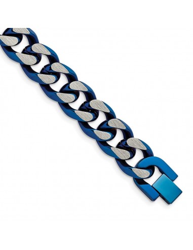 Stainless Steel Brushed and Polished Blue IP-plated 14mm 8.5in Bracelet ou a consommer sur place