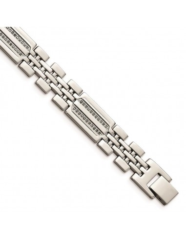 Stainless Steel Polished w/Diamonds Fancy 8.75in Bracelet rembourrage situé sous