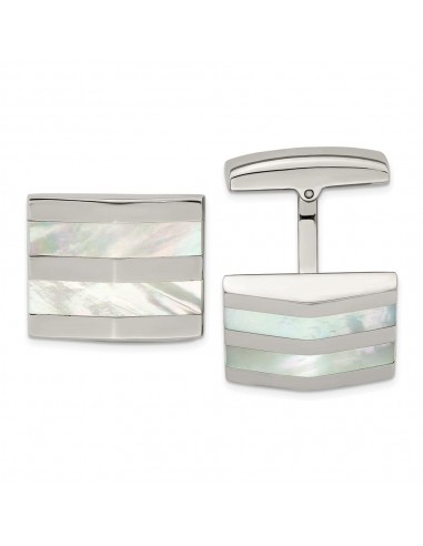 Stainless Steel Polished Mother Of Pearl Square Cufflinks pas cheres