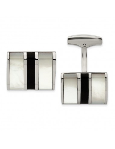 Stainless Steel Polished Black Semi-Precious Stone & MOP Cufflinks prix pour 