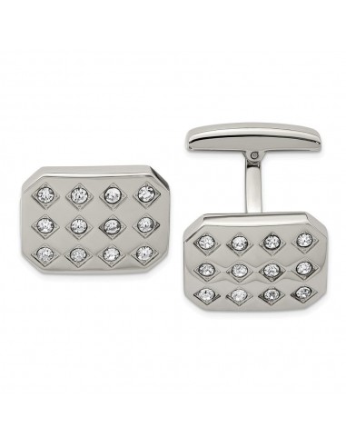 Stainless Steel Polished CZ Cufflinks français