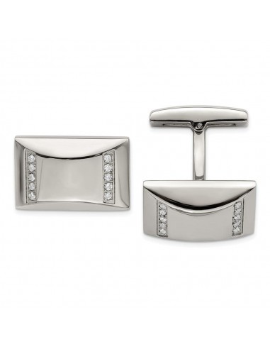 Stainless Steel Polished CZ Rectangle Cufflinks soldes