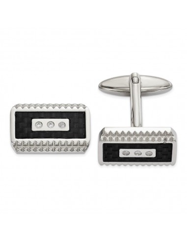 Stainless Steel Polished Black Carbon Fiber Inlay with CZ Cufflinks vous aussi creer 