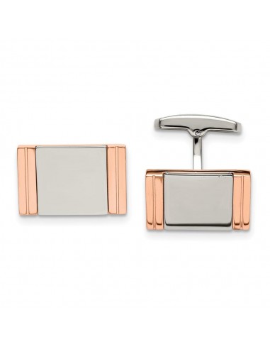 Stainless Steel Polished Rose IP-plated Rectangle Cuff Links hantent personnes