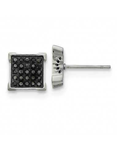 Stainless Steel Polished with 1/4ct. Black Diamond Square Post Earrings vous aussi creer 