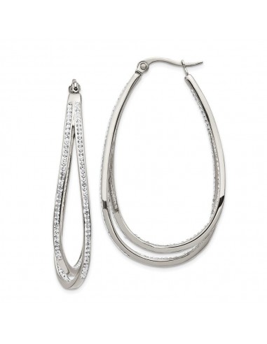 Stainless Steel Polished w/Preciosa Crystal In & Out Twisted Hoop Earrings pas cheres