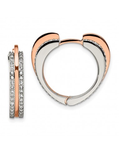 Stainless Steel Polished Rose IP with Swarovski Heart Hinged Hoop Earrings plus qu'un jeu 