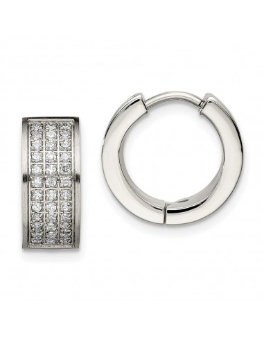 Stainless Steel CZ Stones Brushed & Polished Hinged Hoop Earrings de votre