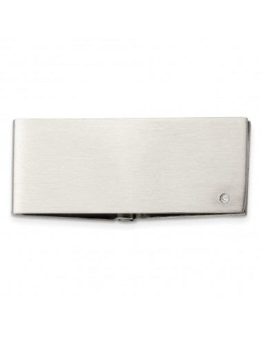 Stainless Steel Brushed Diamond Accent Hinged Money Clip sélection de produits