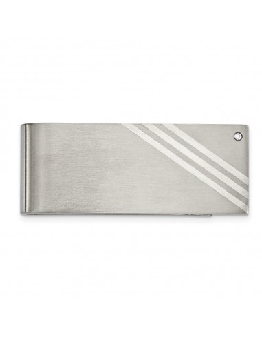 Stainless Steel Sterling Silver Inlay Brushed w/ CZ Money Clip de France