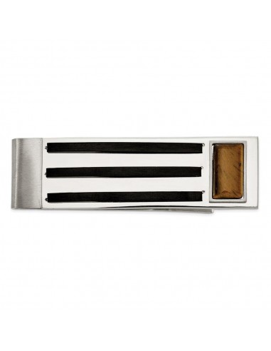 Stainless Steel Brushed and Polished Black IP w/Tiger's Eye Money Clip français