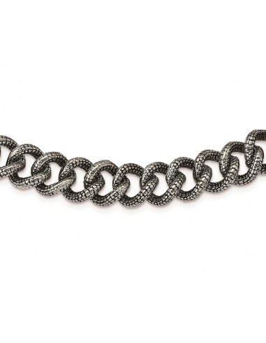 Stainless Steel Antiqued & Textured Links 24in Necklace le des métaux précieux