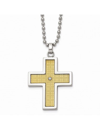 Stainless Steel 14k Gold-plated w/Diamond Accent Cross Necklace online