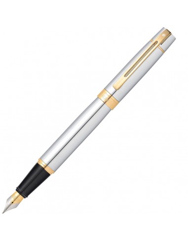 Sheaffer 300 Fountain Pen - Bright Chrome with Polished Gold Tone Trim | E09342 Paris Déstockage Promo