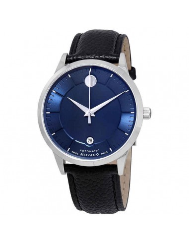 Movado Men's Watch - 1881 Automatic Blue Dial Black Leather Strap | 0607020 en ligne des produits 