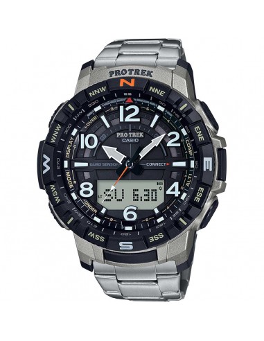 Casio Men's Quartz Watch - Pro Trek Compass Silver Titanium Bracelet | PRTB50T-7 2023