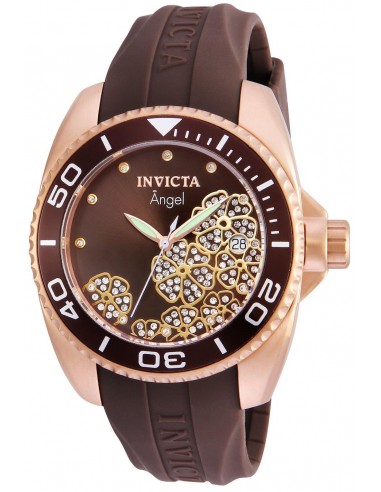 Invicta 23489 Women's Angel Crystal Accented Brown Dial Brown Silicone Strap Watch Vous souhaitez 