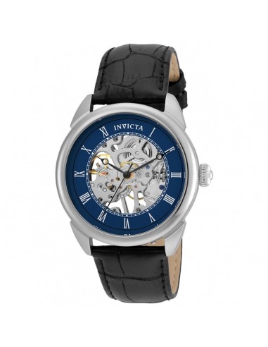 Invicta 23534 Men's Specialty Blue & Silver Semi-Skeleton Dial Black Leather Strap Mechanical Watch de pas cher