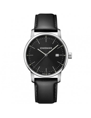 Wenger Men's Quartz Watch - Urban Classic Date Black Dial Leather Strap | 01.1741.110 Economisez 