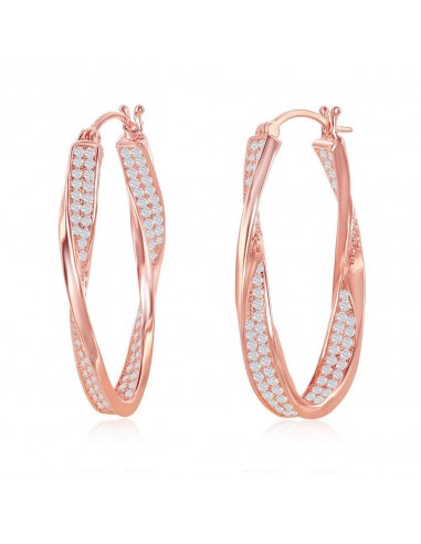 Sterling Silver Rose Gold Plated Micro Pave Twisted Oval Earrings brillant des détails fins