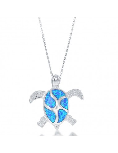 Sterling Silver Blue Inlay Opal Turtle Pendant la colonne vertébrale