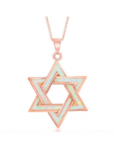 Sterling Silver Rose GP White Inlay Opal Star of David Pendant pas chere