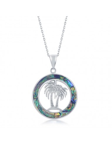 Sterling Silver Palm Trees Abalone Pendant Chain pas chere