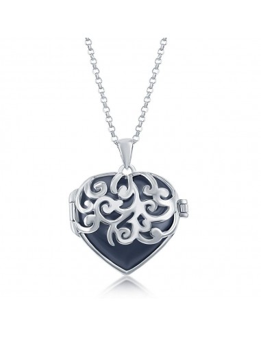 Sterling Silver Black Agate Designed Heart Locket l'achat 