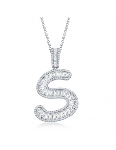 Sterling Silver S Initial Baguette CZ Pendant Chain de technologie