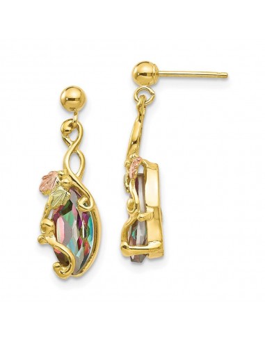 10k Tri-color Black Hills Gold Mystic Topaz Post Dangle Earrings meilleur choix