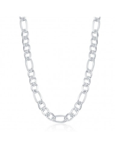 Sterling Silver Rhodium Plated 7.8mm Pave Figaro Chain, 20" en ligne des produits 