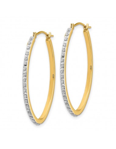 14k Diamond Fascination Oval Hinged Hoop Earrings pas cher