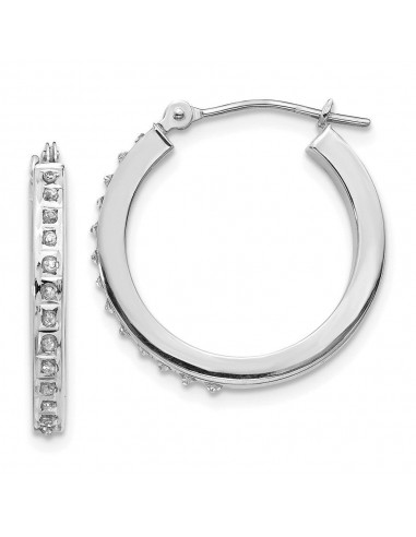 14k White Gold Diamond Fascination Round Hinged Hoop Earrings Véritable concentré