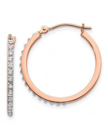 14k Rose Gold Diamond Fascination Round Hinged Hoop Earrings de la marque