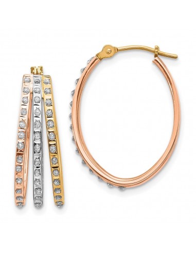 14k Tri-Color Diamond Fascination Three Oval Hoop Earrings en stock