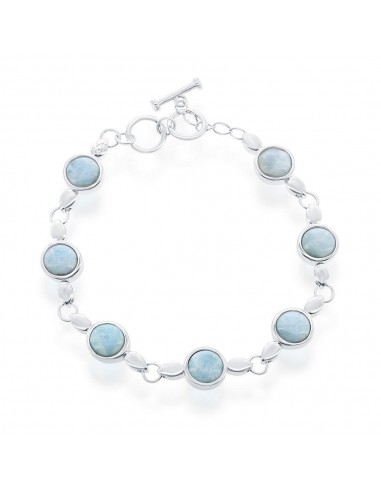 Sterling Silver Round Bezel-Set Larimar Linked Toggle Bracelet de France