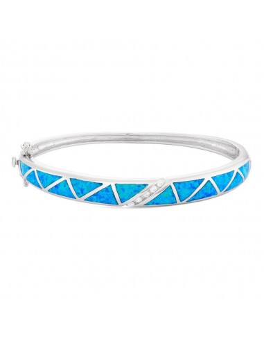 Sterling Silver Cubic Zirconia and Blue Inlay Opal Bangle sur le site 